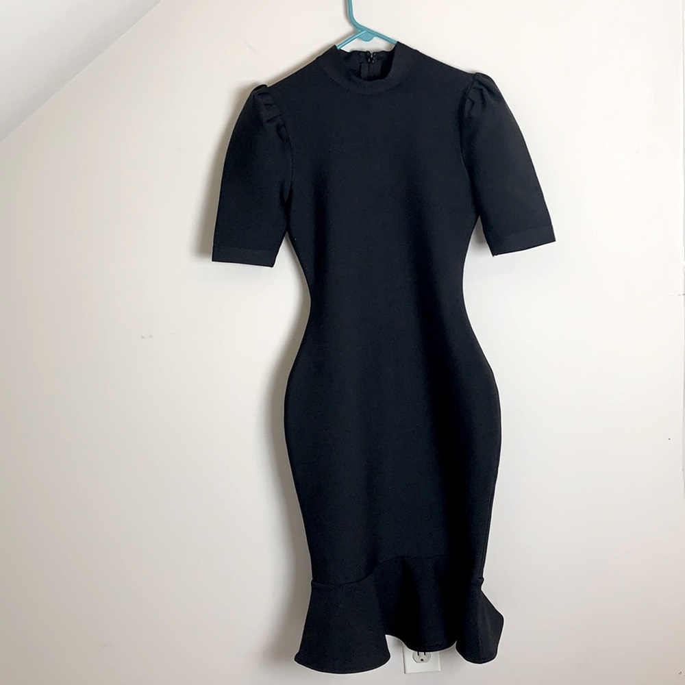 Black bodycon ruffle hem dress